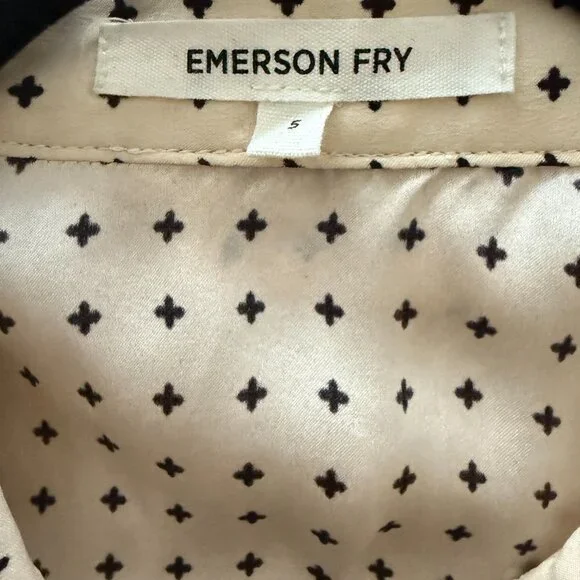 Emerson Fry • Frankie Blouse 30's Print Silk Cream Dotted Puff Sleeve Small - Picture 6 of 6